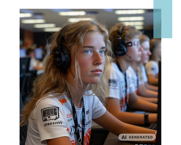 Jugendliche konzentriert am Computer mit Kopfhörern – Symbol für moderne Lernmethoden, digitale Kompetenz und die Bedeutung von Bildung in einer vernetzten Welt.